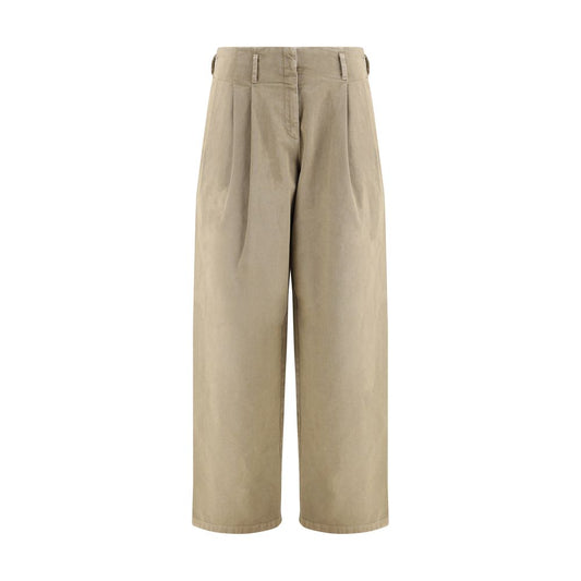 Golden Goose Bicolor Cotton Casual Pants with oversized wide leg, belt loops, front zipper, button closure, and side welt pockets.