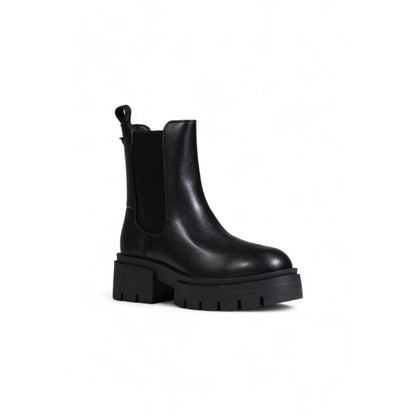 Guess Black Polyethylene Ankle Boots with chunky sole and elastic panels, offering a blend of style and comfort.