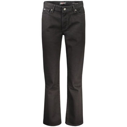 Guess Jeans Black Cotton Women's Jeans with mid-rise straight silhouette and classic five-pocket design.