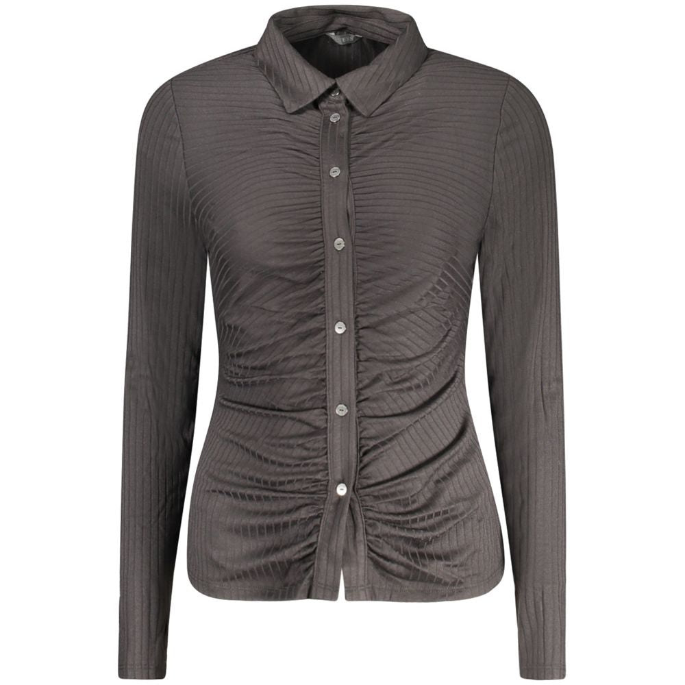 Guess Jeans Black Polyester Shirt with long sleeves, Italian collar, and contrasting details