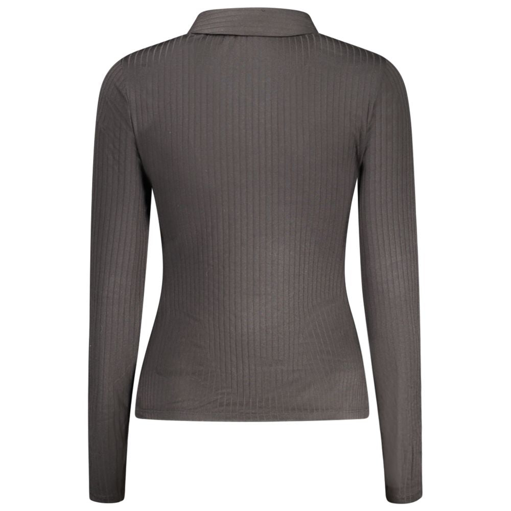 Back view of Guess Jeans Black Polyester Shirt with long sleeves, Italian collar, contrasting details, and buttons.