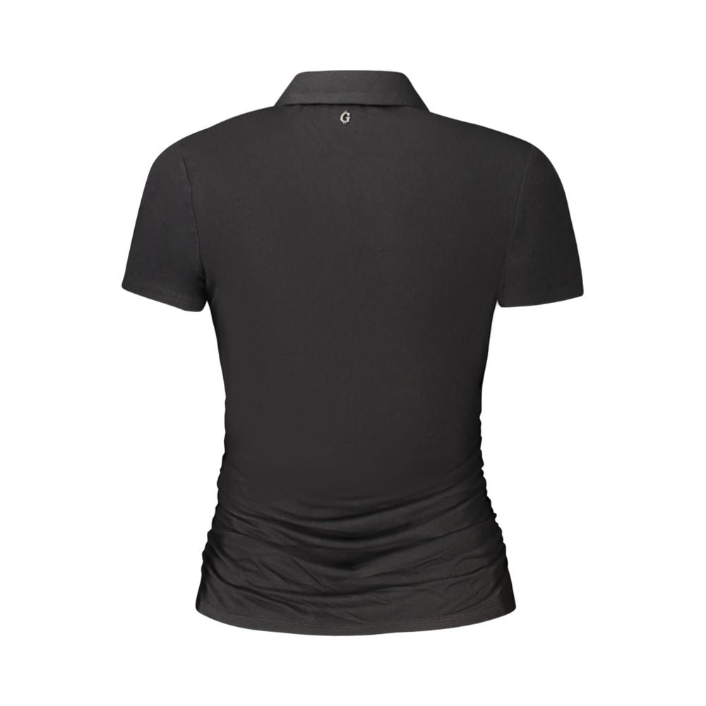 Back view of Guess Jeans Black Viscose Women Top with iconic Guess logo and sleek design for bold style and comfort.