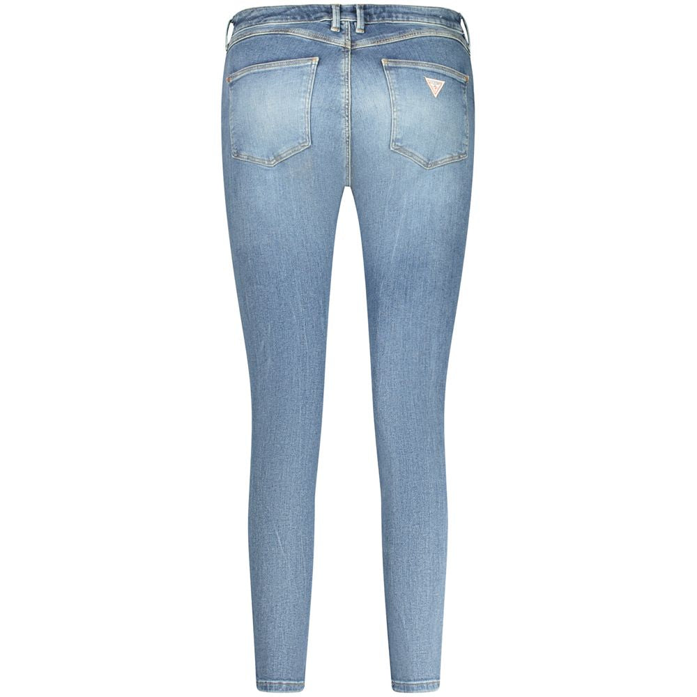 Guess Jeans Blue Recycled Cotton Women Jeans, skinny high-waisted denim with five-pocket design, eco-friendly fashion, blue hue back view.