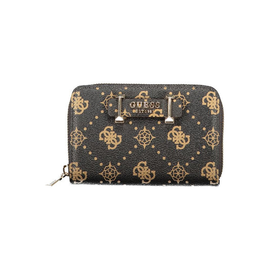 Guess Jeans Brown Polyethylene Wallet with logo, zip closure, coin purse, card spaces, and contrasting details - SILIA SLG WALLET front view
