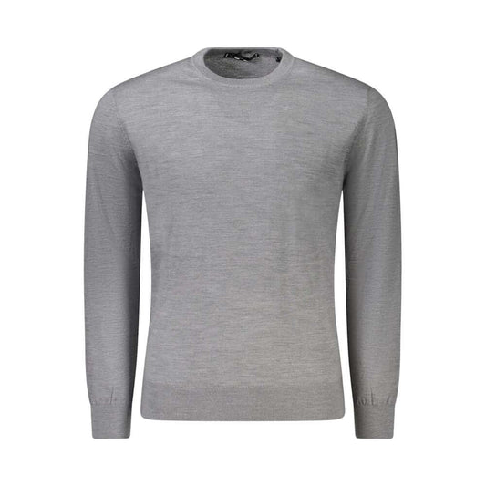 Alt Tag: Guess Jeans Gray Wool Sweater with long sleeves and crew neck; logo detailing on the front. Perfect for versatile styling.