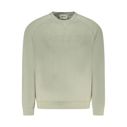 Guess Jeans Green Cotton Men Sweater with iconic logo, urban chic style, crewneck design, durable cotton-polyester blend, vibrant green color