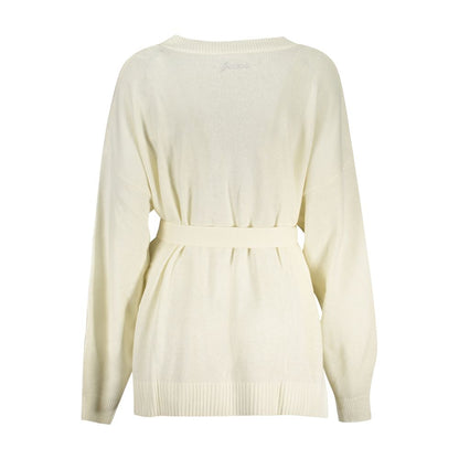 Back view of Guess Jeans White Acrylic Women Cardigan with belt and side slits