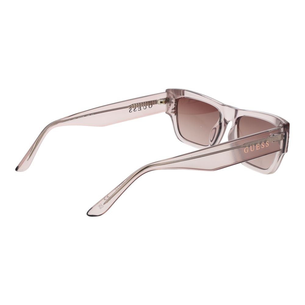 Guess Pink Women Sunglass with rose full-rim plastic frame, brown gradient lenses, and branded case. 100% UVA & UVB protection.
