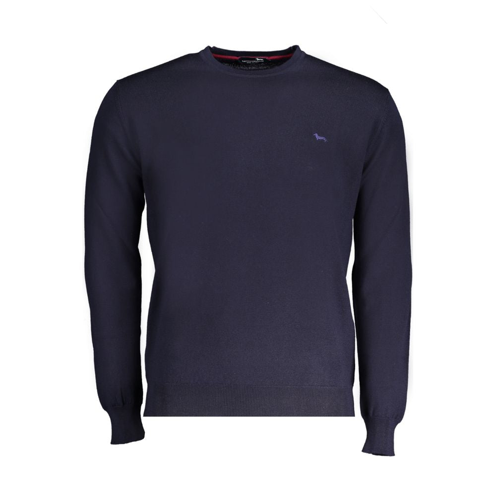 Harmont & Blaine Blue Wool Sweater, long-sleeved crew neck with logo embroidery, stylish jersey material.