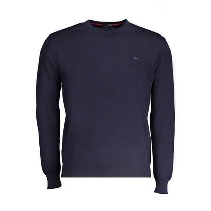 Harmont & Blaine Blue Wool Sweater, long-sleeved crew neck with logo embroidery, stylish jersey material.