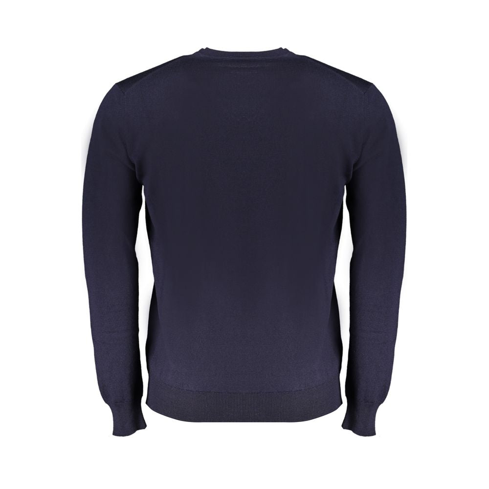 Harmont & Blaine Blue Wool Sweater, long sleeved, crew neck, jersey, featuring embroidery logo.