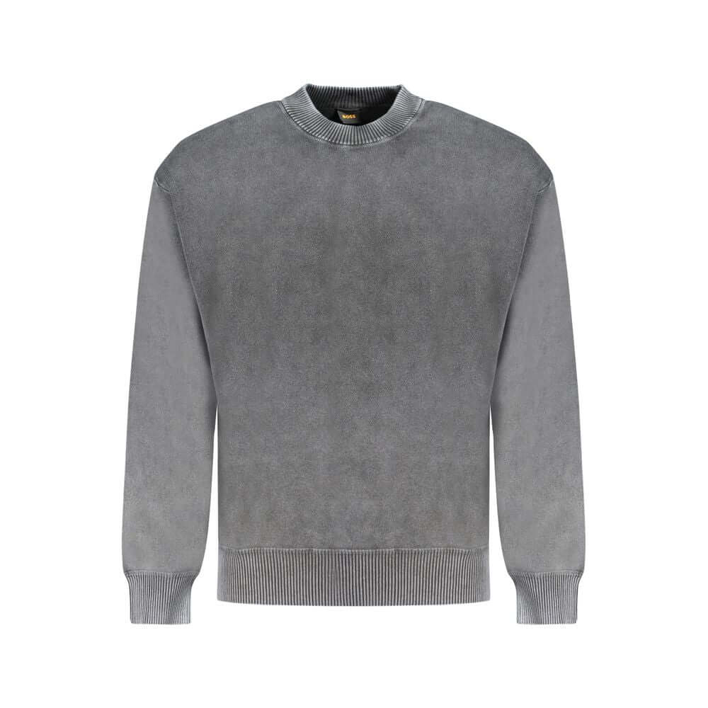 Hugo Boss Black Cotton Sweater featuring long sleeves, crew neck, logo detail, made from regenerative cotton.