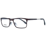 Hugo Boss Brown Men Glasses Frame in stainless steel, full-rim rectangle style with demo lenses. Includes branded case. Size 53-17-145.