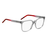 Hugo Boss Gray Acetate Frames with red temples, size 52/17/140mm for women. Stylish and elegant design with durable acetate material.