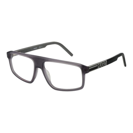Hugo Boss Gray Acetate Glasses (Frames) - Men's rectangle full-rim, grey acetate frame with demo lenses, spring hinge design.