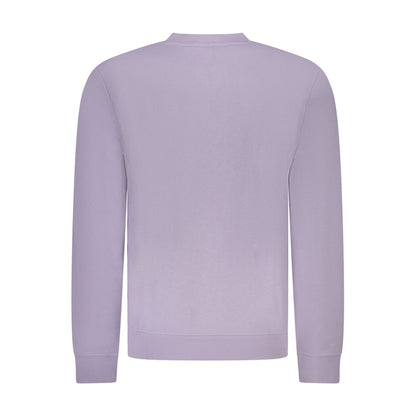 Back view of Hugo Boss Purple Cotton Men Sweater with long sleeves, showcasing fine craftsmanship and a comfortable brushed crew neck design.