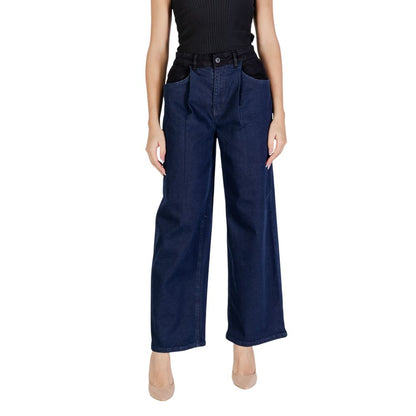 ICHI Blue Cotton Casual Pants