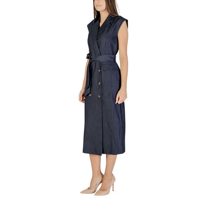ICHI Blue Polyester Long Dress
