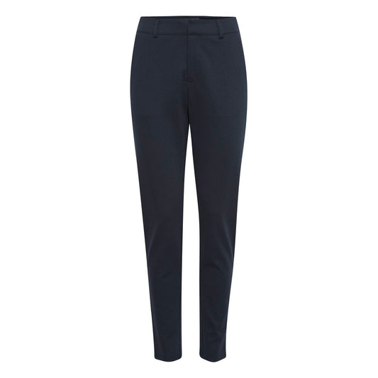 ICHI Blue Recycled Polyester Dress Pants with cigarette cut for elegant office or formal wear.