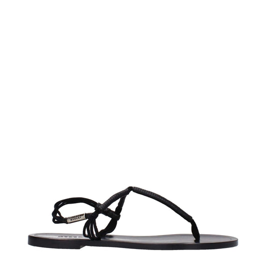 Isabel Marant Black Leather Flip-Flop Sandals with open toe and low flat heel, featuring side logo. Casual style, MPN SD0058FAA2B03S01BK.