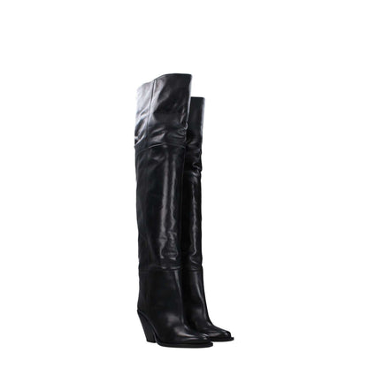 Isabel Marant Black Leather Over The Knee boots with square toe and high heel, made from leather, style code F79095, MPN CD0007FAA4A23S01BK.