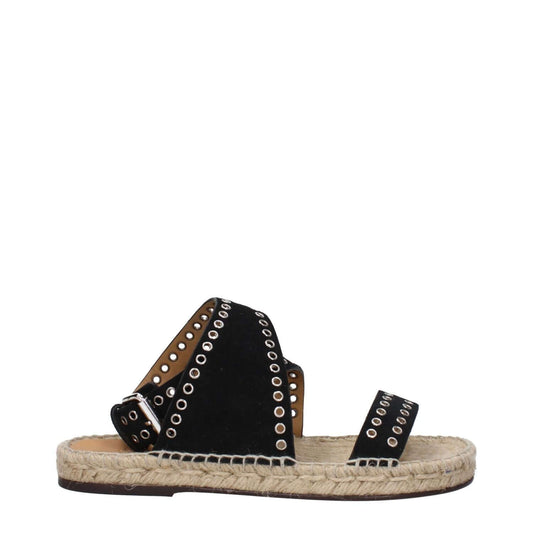 Isabel Marant Black Leather Sandals with studs, open toe, buckle closure, and low flat heel, MPN EP0003FAB1C02S01BK