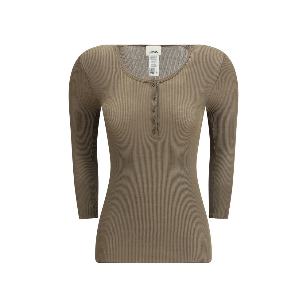 Isabel Marant Long sleeve Top with round neckline and front button closure, ribbed texture for a stylish and comfortable look.