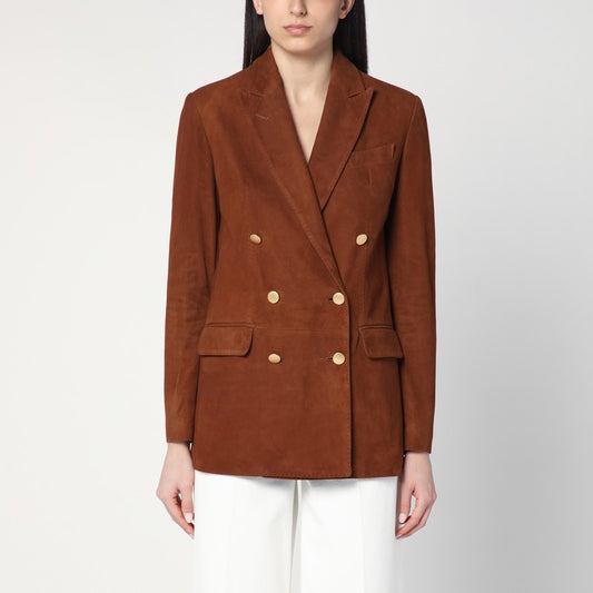 Tagliatore Cognac-coloured double-breasted jacket in leather