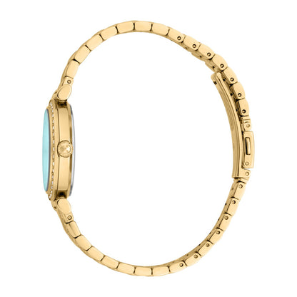 Side view of JUST CAVALLI TIME WATCHES Mod. JC1L273M0065, gold-tone wristwatch for ladies with Seiko Movement VJ20, 30mm case.
