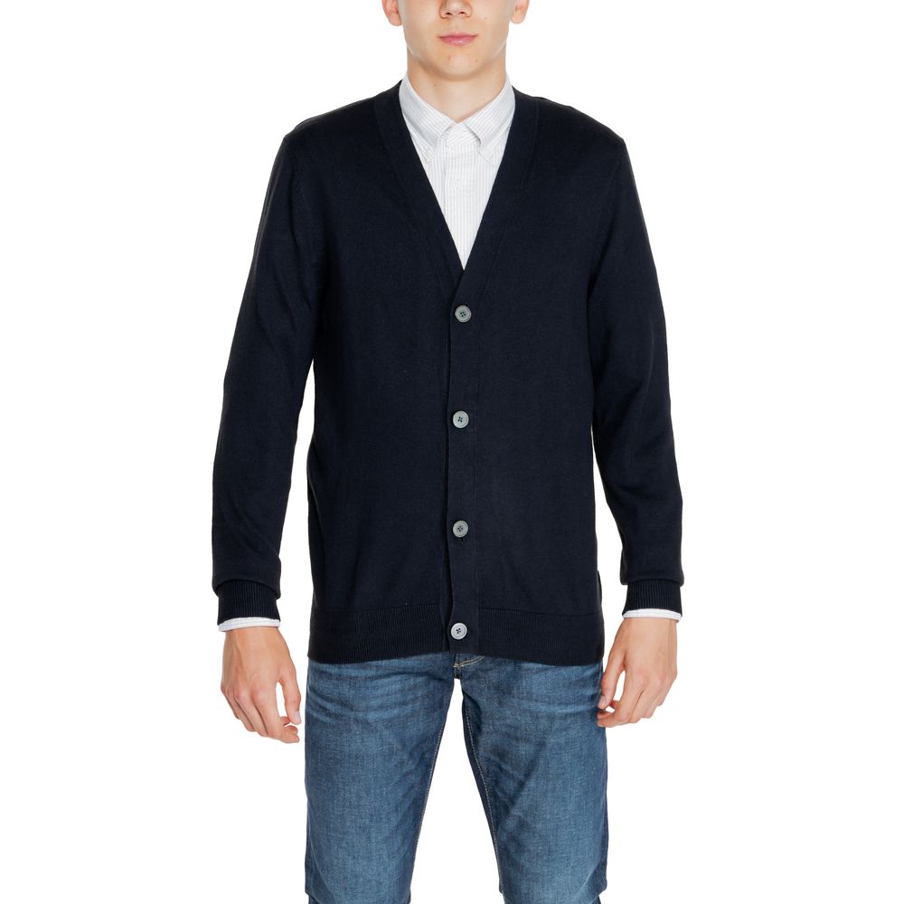 Jack Jones Black Cotton Cardigan for men with button-up design