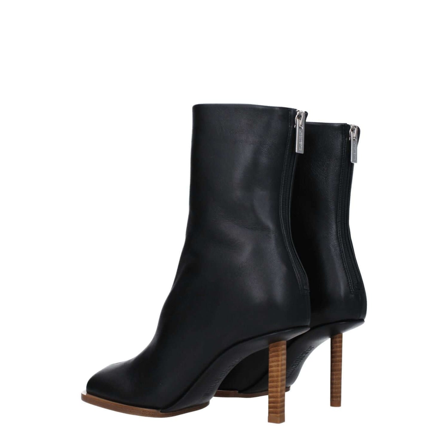 Jacquemus Black Leather Ankle Boots with high heel and zip closure, featuring an 8 cm heel and square toe design.