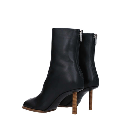 Jacquemus Black Leather Ankle Boots with high heel and zip closure, featuring an 8 cm heel and square toe design.