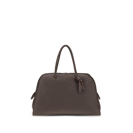 Jacquemus Brown Calf Leather Bos Taurus Handbag with structured design and bow detail front view