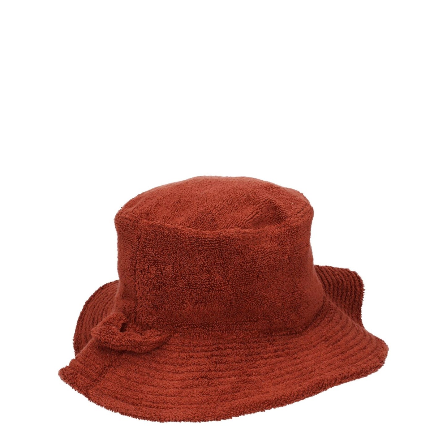 Jacquemus Brown Cotton Bucket Hat in terracotta, featuring a casual style with front logo, MPN 235AC4461329840.