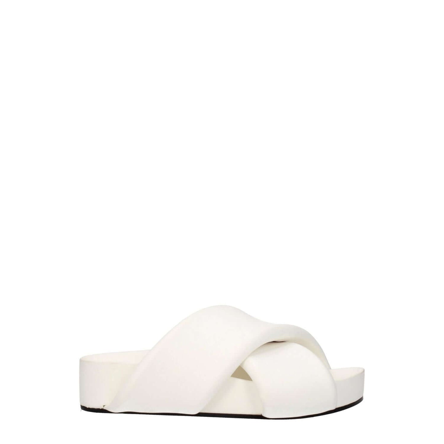 Jil Sander White Leather Slippers with open toe and mid heels, featuring vintage effect, crafted from optic white leather.