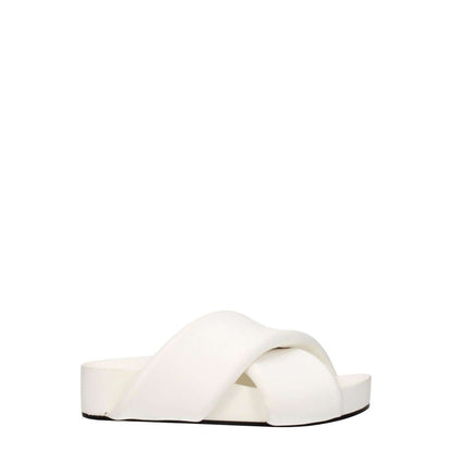 Jil Sander White Leather Slippers with open toe and mid heels, featuring vintage effect, crafted from optic white leather.