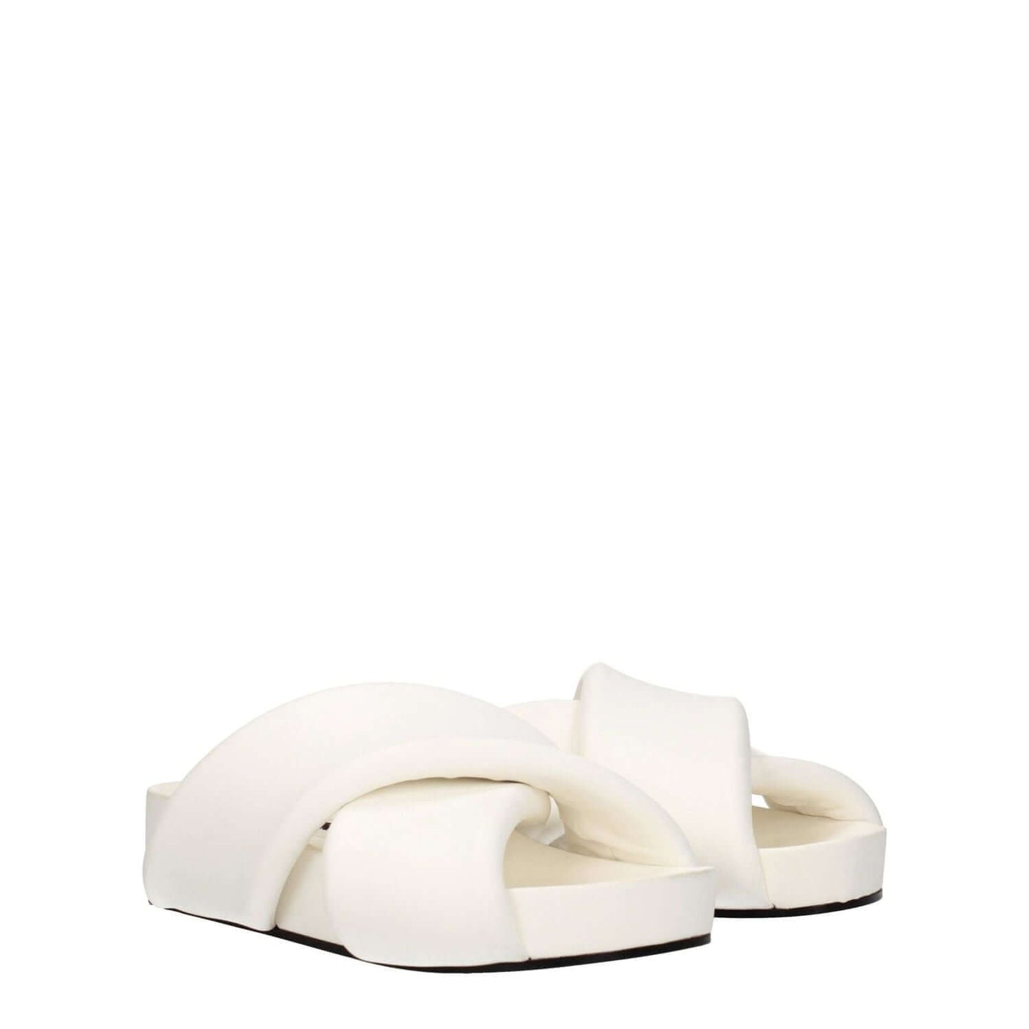 Jil Sander White Leather Slippers with open toe and mid heels, featuring vintage effect design. Casual style, optic white, leather sole.