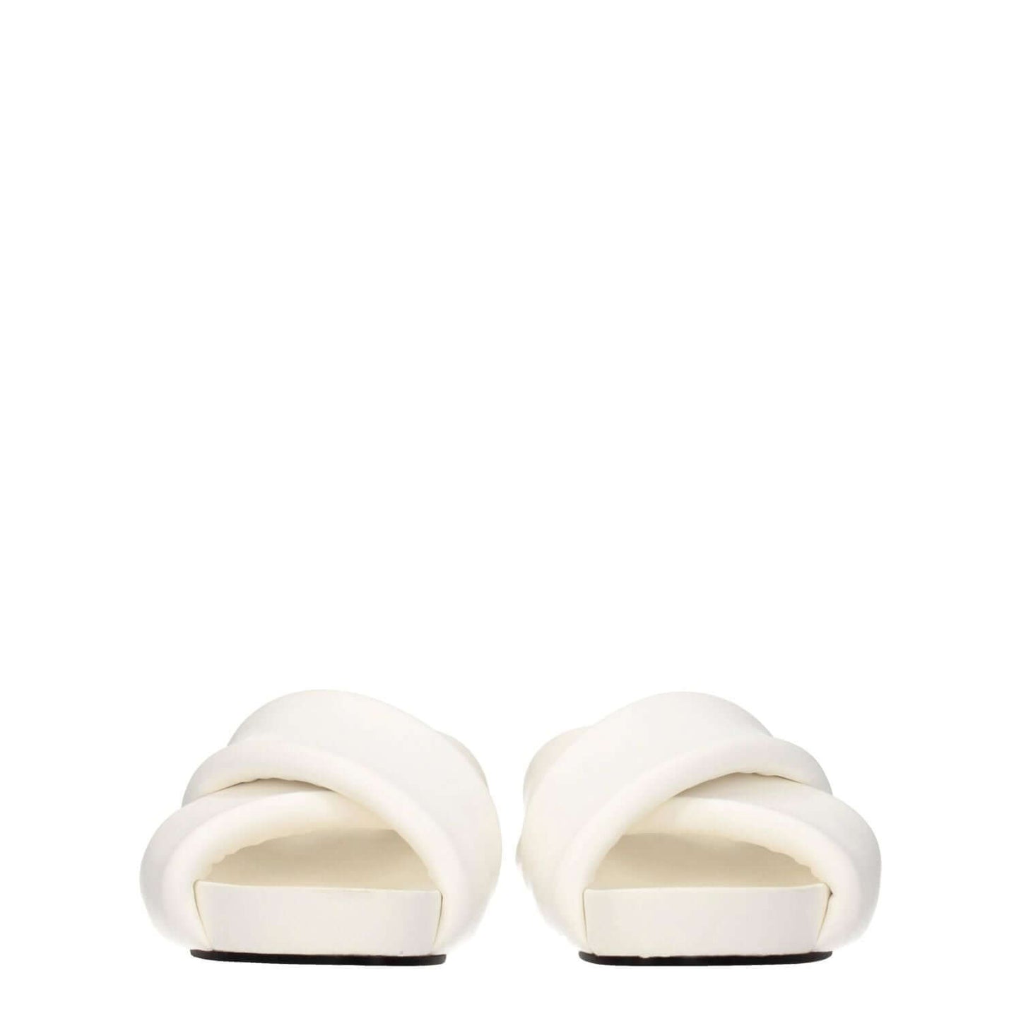Jil Sander White Leather Slippers featuring open toe design, vintage effect, and mid heels; perfect casual style footwear.