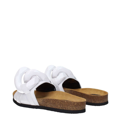 Jw Anderson White Leather Slippers with open toe, rubber sole, and front detail design, casual and low flat heel style.