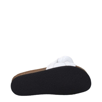 Jw Anderson White Leather Slippers featuring open toe and rubber sole, viewed from the bottom for a casual look.
