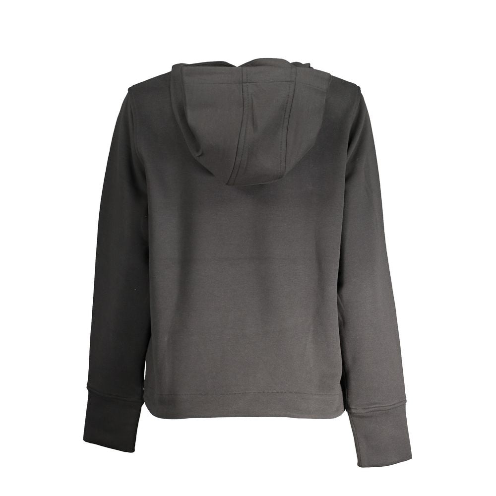 Back view of K-WAY Black Polyester Women Sweater with hood and long sleeves.