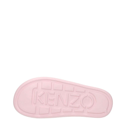 Kenzo Pink Cotton Slippers with rubber sole and front logo branding, showcasing open toe and flat heel design for casual style.