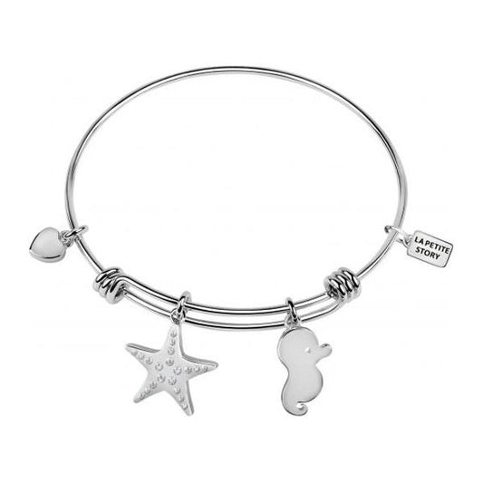 LA PETITE STORY JEWELRY Mod. LPS05AQJ10 silver bracelet with starfish, heart, and seahorse charms, showcasing elegant coastal theme.