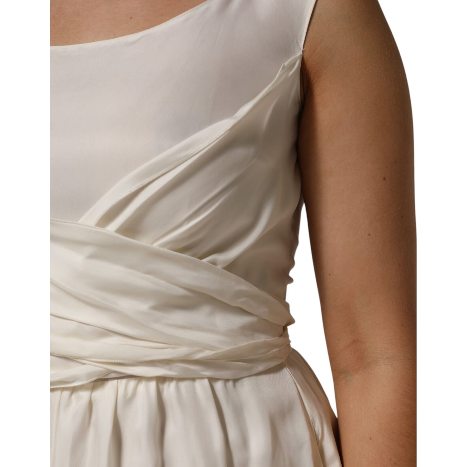 L'Autre Chose Ivory White Sleeveless Maxi Cupro Viscose Dress