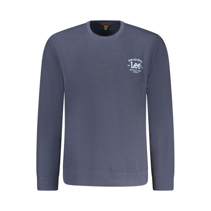 Lee Blue Cotton Men Sweater with logo, long sleeves, and crew neck. Made from premium cotton for casual style and comfort.