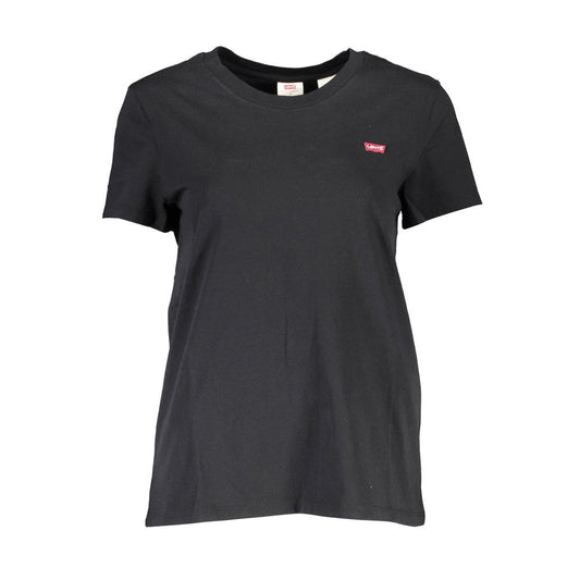 Levi's Black Cotton Women T-Shirt with round neck and short sleeves featuring iconic logo, perfect for chic and casual style.