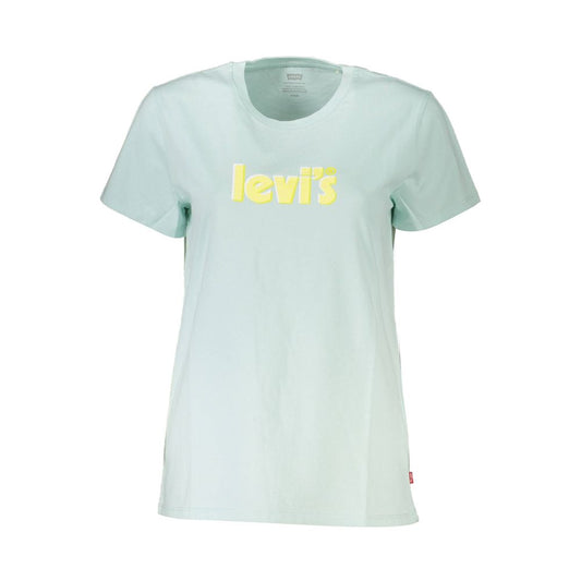 Levi's Blue Cotton Women T-Shirt with bold logo, short sleeves, and crew neck, essential for chic fashion.