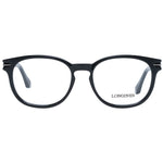 Longines Black Unisex Glasses Frame with full-rim plastic design, demo lenses, and branded case included, size 52-17-145.