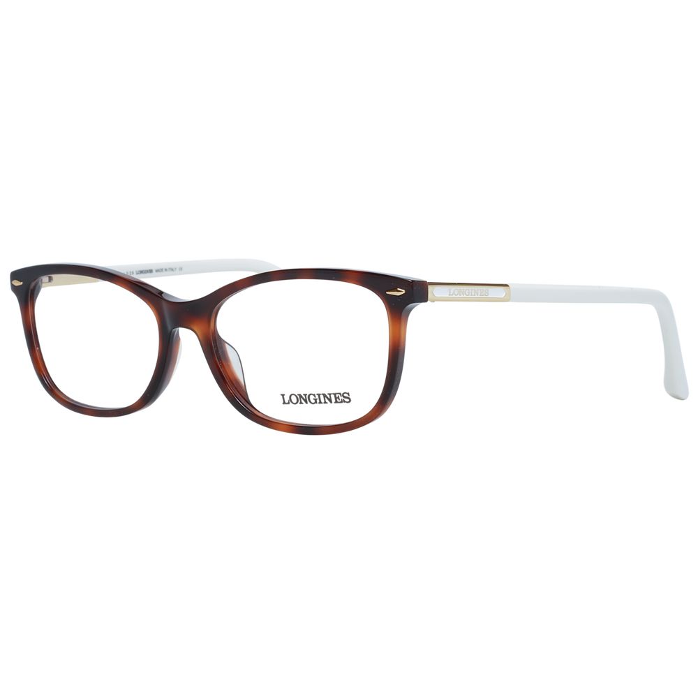 Longines Brown Women Glasses Frame in acetate with demo plastic lenses, rectangle style, full-rim, comes in branded case, size 54-16-140.