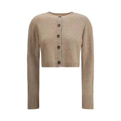 Loulou De Saison Beige Cashmere Cardigan with button closure, crew neck, and ribbed cuffs. Perfect for casual and polished AW25 looks.